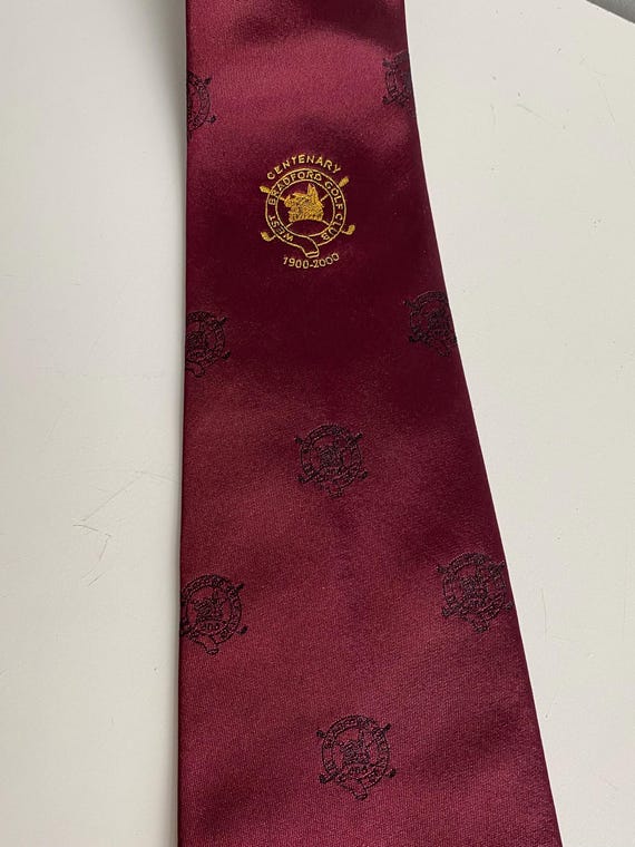 Vintage Bradford Golf Club Centenary Silk Tie 1900-2000 Filaspun Limited Made in England Burgundy Red Men’s Necktie View 5