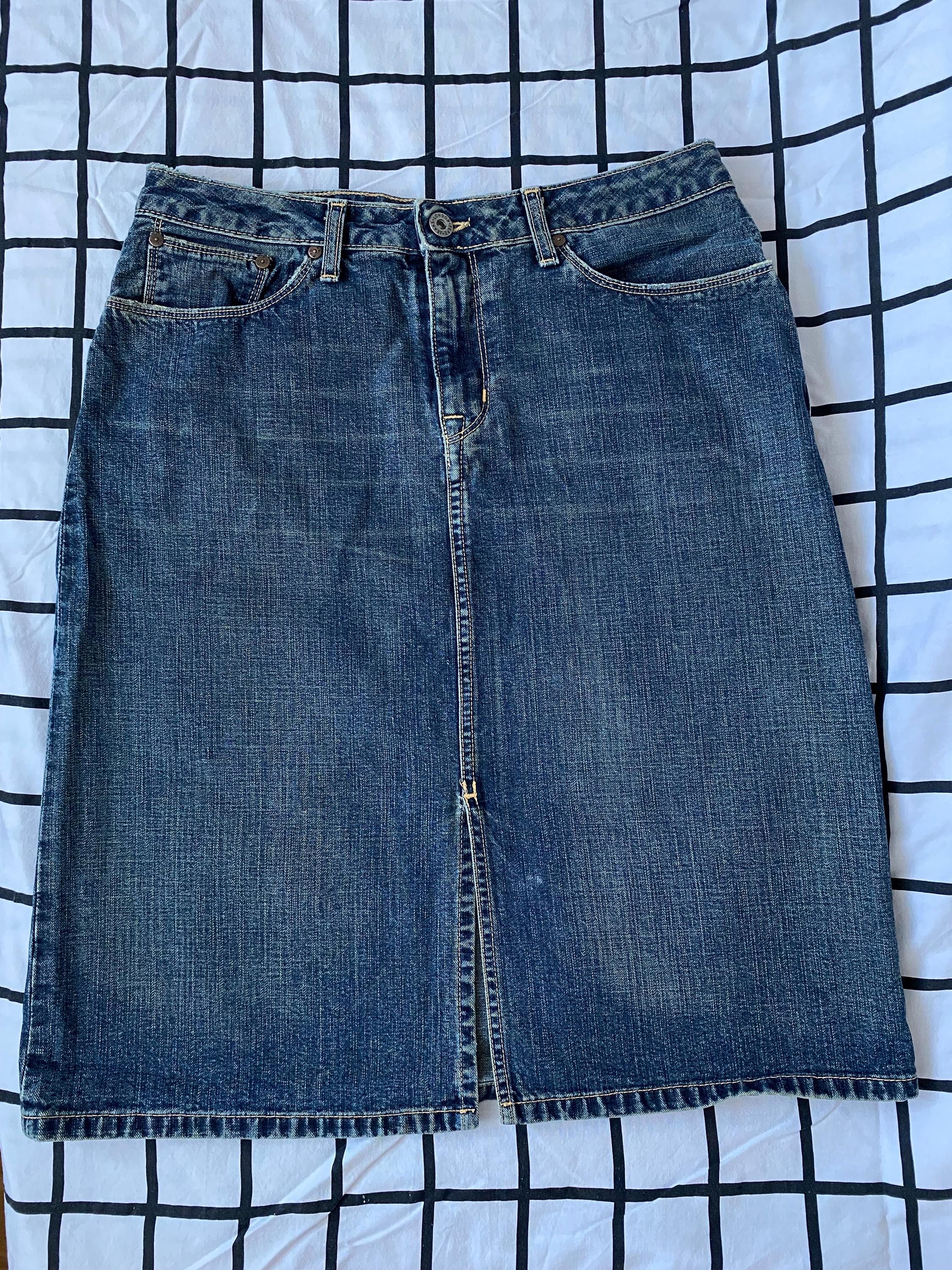 Vintage Pepe Jeans Denim Midi Skirt: Y2K High Waist Jean