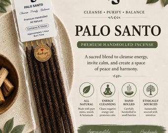 Palo Santo Incense Sticks, Hand-Rolled, All-Natural Smudge (6 Pack)