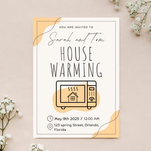 Modelo de convite para festa de inauguração de casa, convite moderno para festa de inauguração, cartão engraçado para casa nova, faça você mesmo, editável e para impressão, download instantâneo
