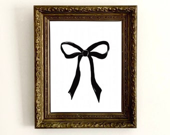 Black Bow Art Print, Bow Wall Decor, Bow Painting, Grandmillennial Style, Cottage Core, Classic Chic Art, Traditional Feminine Wall Art