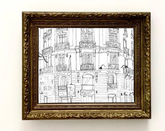 Paris Apartment Sketch Art Print: French Architecture Drawing