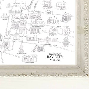 Bay City Michigan Map Bay City Downtown Map Drawing Bay City Art Gift City Drawing Pure Michigan Art Mid Michigan Bay City Illustration