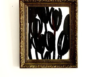 Black Abstract Floral Tulip Art Print, Graphic Black and White Flower Painting, Modern Traditional Art for Living Room and Mantle Decor