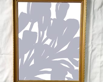 Französische Pastell Blaue Tulpe Druck: Abstraktes Frühlings Blumen Dekor