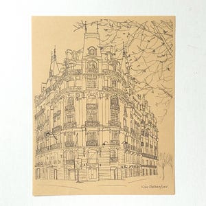 Paris Apartment Building Drawing Printed on Manila Paper, French Architectural Sketch, Paris Street Line Drawing for French Souvenir