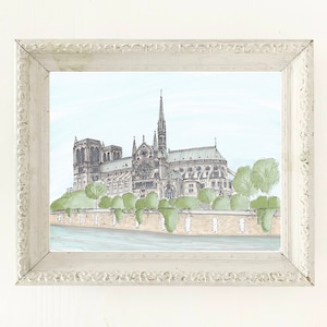 Notre Dame of Paris Sketch, French Cathedral Architecture Drawing for Parisian Souvenir, Paris Church Art Print, Historical Church Drawing