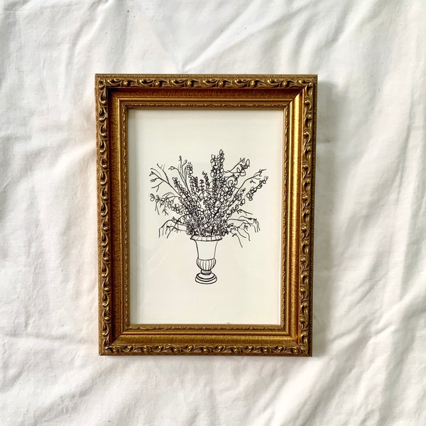Flower Line Drawing, Flower Vase Sketch, Floral Sketch Wall Art, Gift for Her Under 25, Vintage Flower Vase, Flower Still Life Drawing