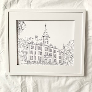 Traverse City State Hospital-lijntekening, Thomas Kirkbride-plan in Northern Michigan Building, schets Haunted Asylum