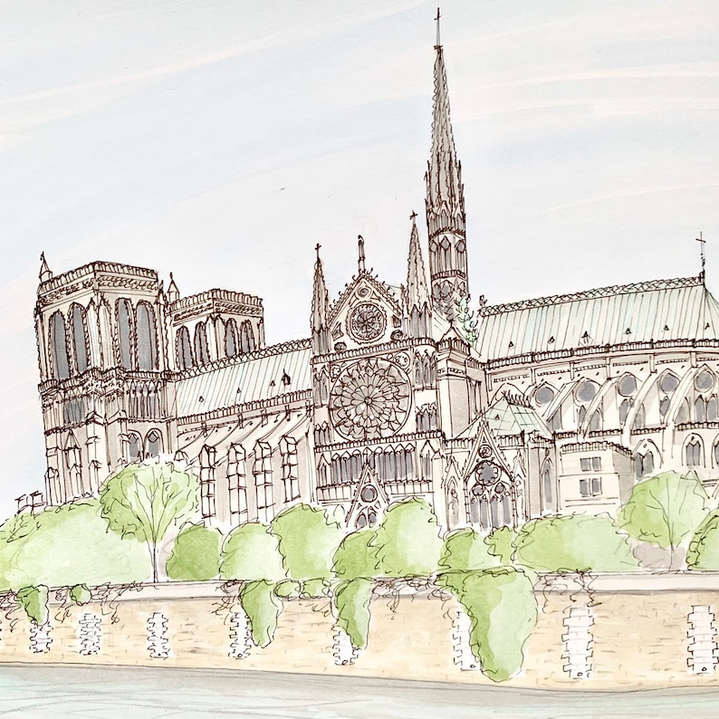 Notre Dame Sketch Notre Dame Drawing Paris Art Cathedral Paris Etsy