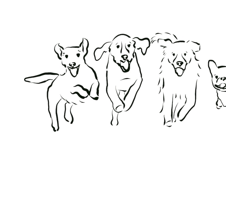 Happy Dogs Line Art Print: Black and White Running Dog Illustration - Etsy