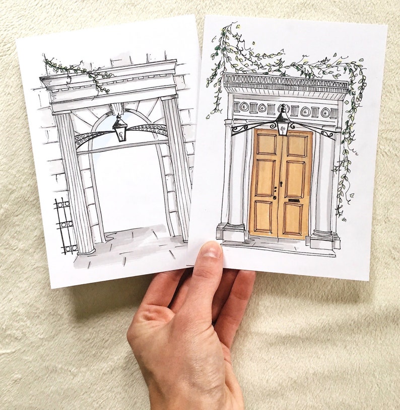 Custom Front Door Drawing From Photo, Custom Art, Personalized Door Art, Line Drawing of Door, Personalized Housewarming Gift, Neighbor Gift image 1