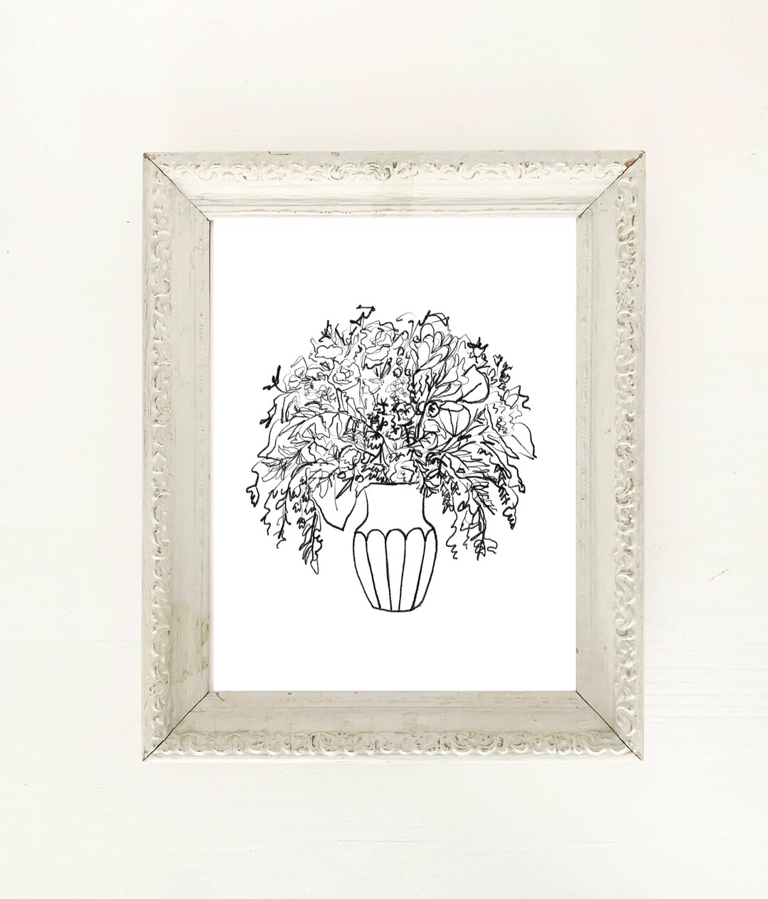 Flower Sketch Art Print, Unique Flower Drawing, Floral Sketch Wall Art