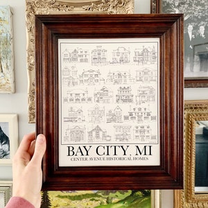 Bay City Center Avenue Historical Houses Bay City Michigan Homes Drawing Pure Michigan Art Bay City Gift Historical Association