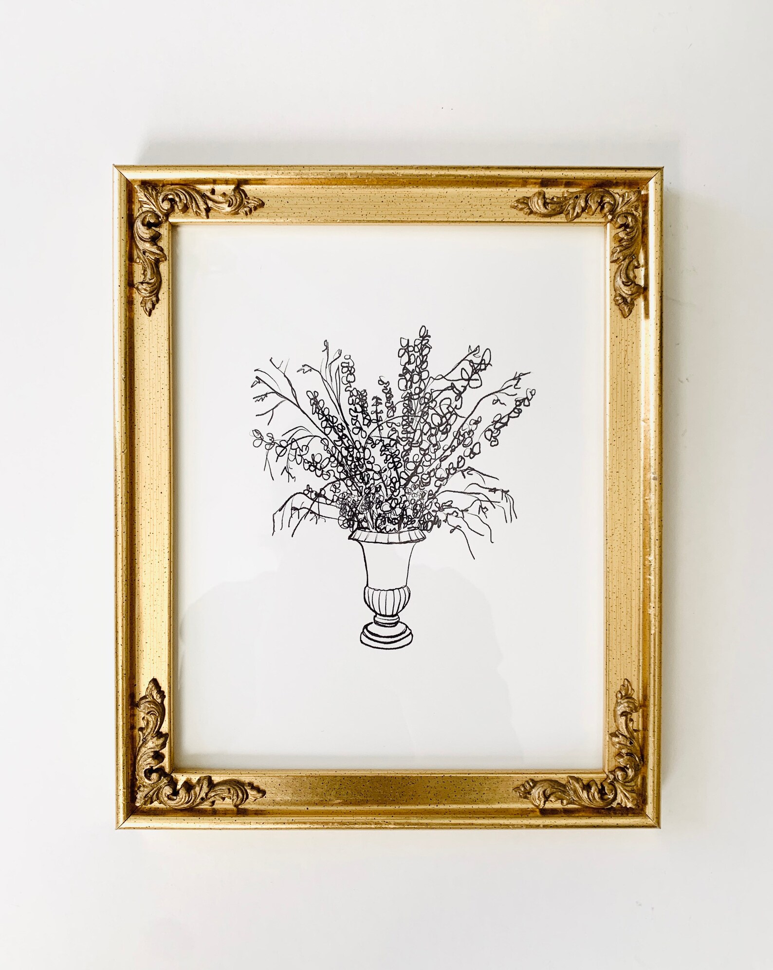 Flower Line Drawing Flower Vase Sketch Floral Sketch Wall Etsy