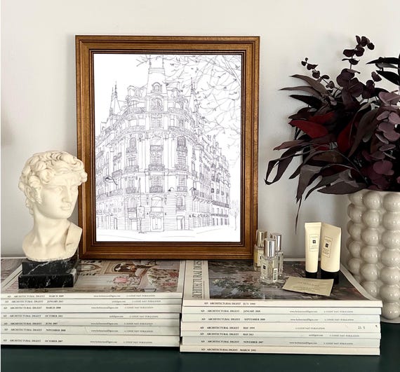 Paris Apartment Building Drawing, French Architectural