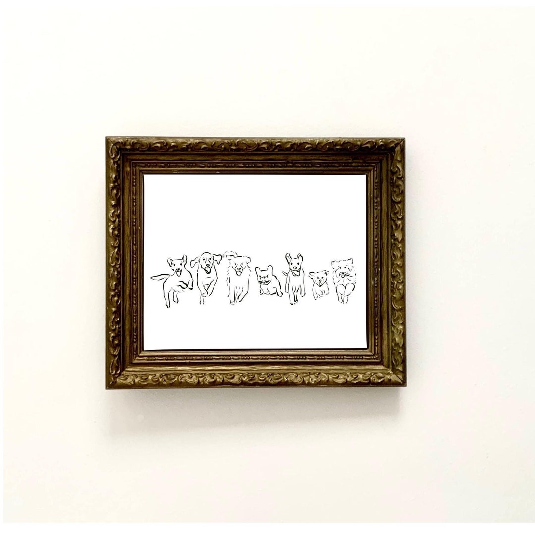 Happy Dogs Line Art Print: Black and White Running Dog Illustration - Etsy