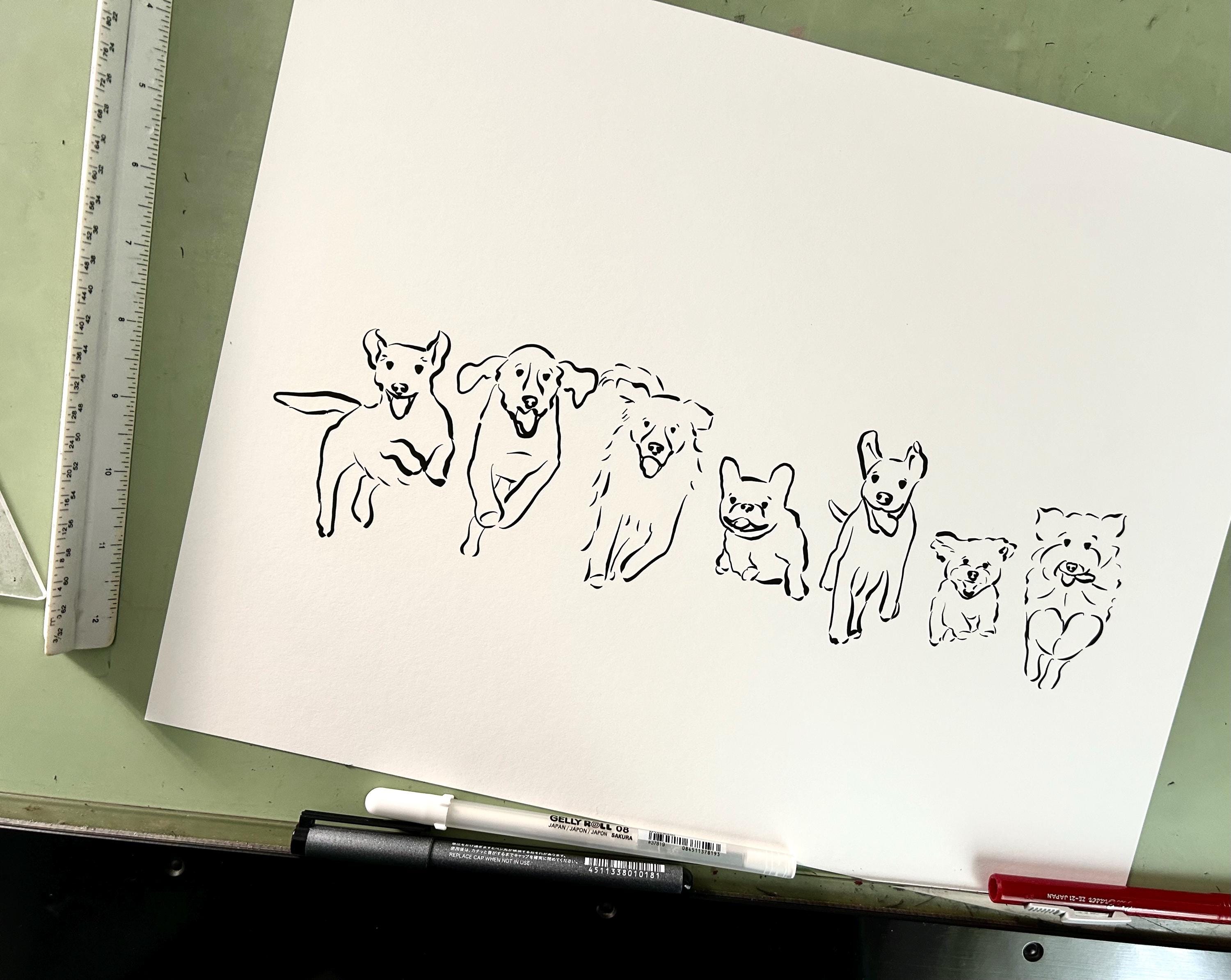 Happy Dogs Line Art Print: Black and White Running Dog Illustration - Etsy