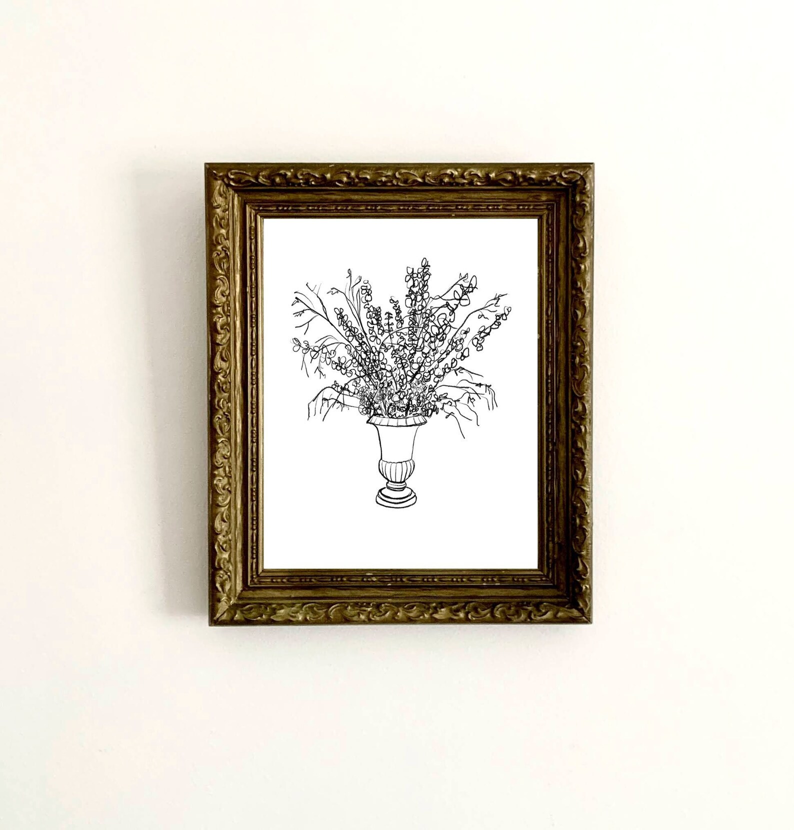 Flower Line Drawing Flower Vase Sketch Floral Sketch Wall Etsy