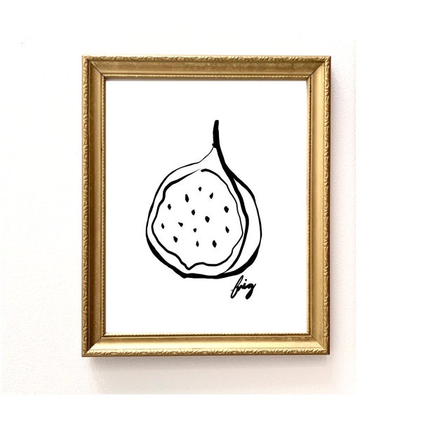 Fig Line Drawing, Kitchen Art, Black and White Fruit Drawing, Food Print, Illustrated Figs, Fruit Drawings, Neutral Abstract Art Print