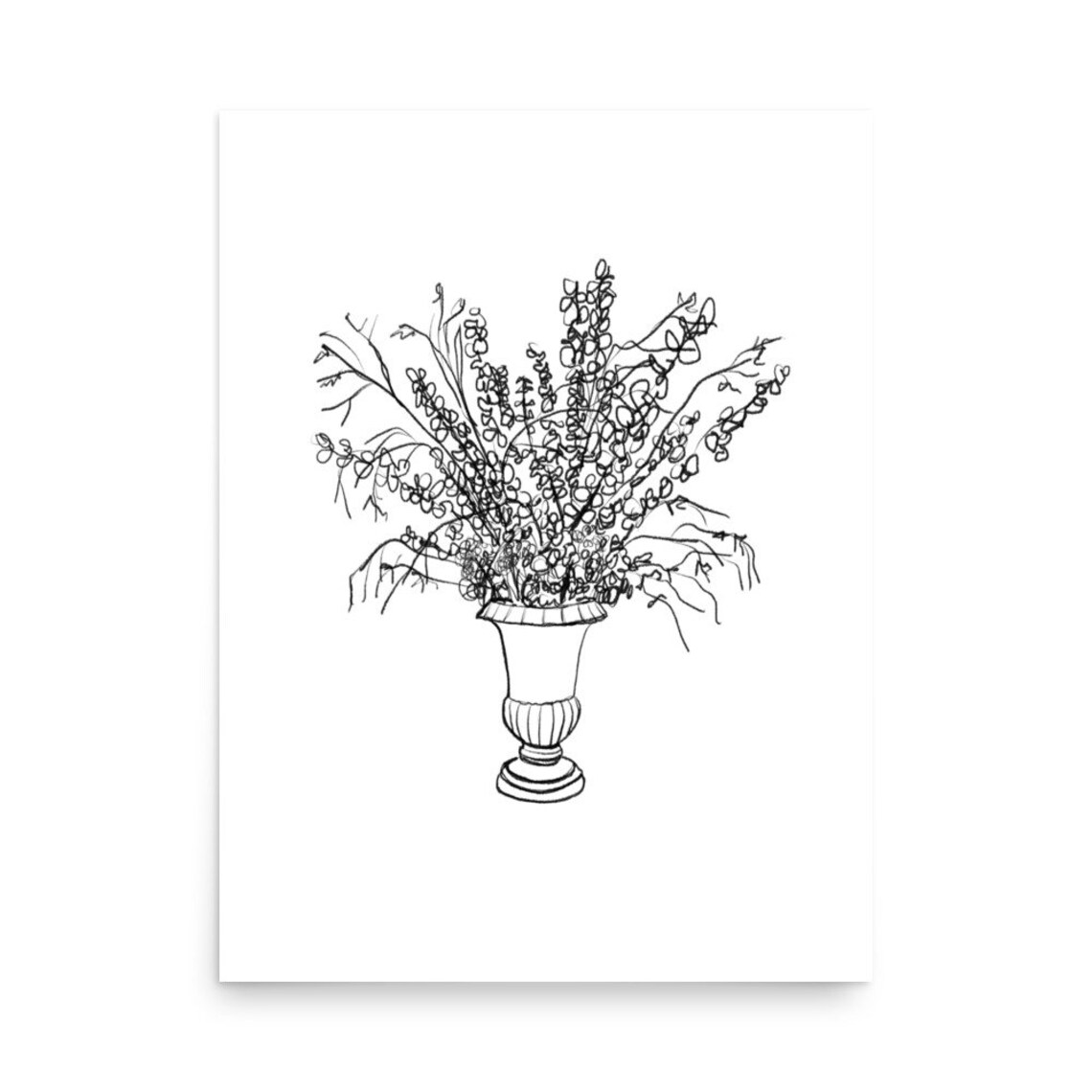 Flower Line Drawing Flower Vase Sketch Floral Sketch Wall Etsy