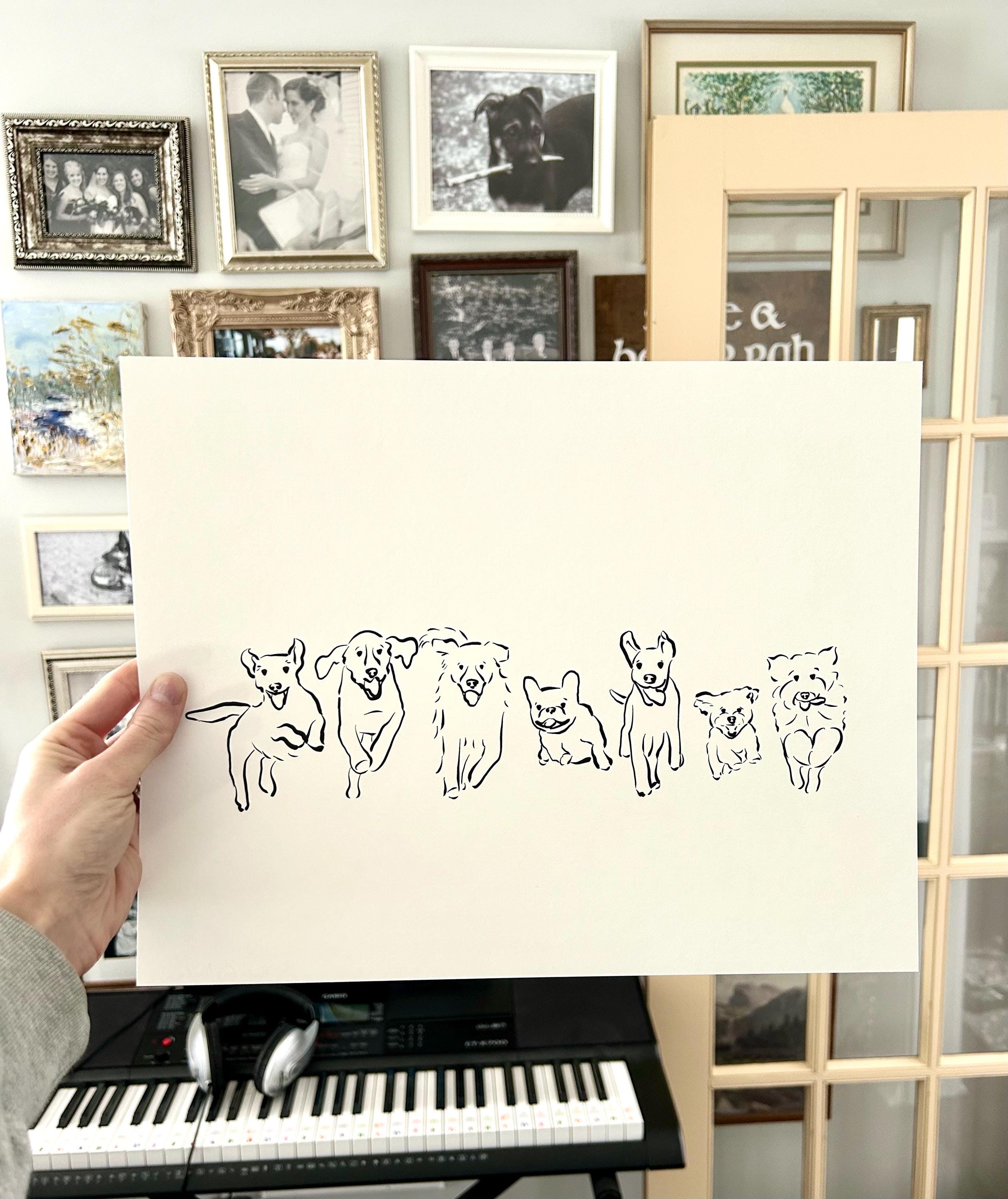 Happy Dogs Line Art Print: Black and White Running Dog Illustration - Etsy