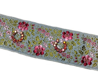 Vintage Silk Ribbon Choker Pink Blue Flower Jewelry Assemblage OOAK Vintage Ribbon Festival Hippie Jewelry  N6111