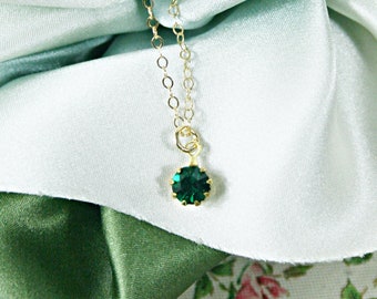 Gold Filled Vintage Emerald Green Charm Necklace Anti Tarnish Jewelry Minimalist Women's gift Jewelry N6086