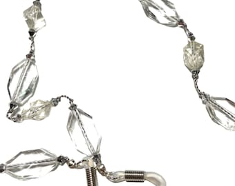 Vintage Clear Acrylic Bead Eyeglass chain Holder rubber Loops Hand Made Strung Silk Cord Sunglass chain N6132