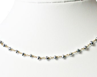 Silver Faceted Hematite Beaded Chain Choker Necklace Jewelry Hippie Boho Minimalist Gift A5916