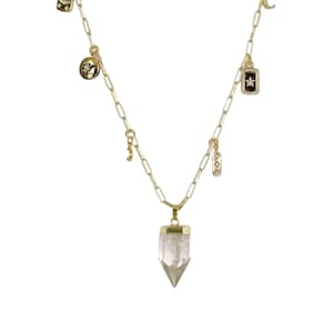 Charm Chain Necklace, crystal pendant Necklace, Celestial charms, Moon and Star Charm Necklace gold charms