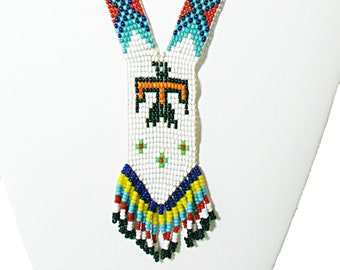 Vintage Seed Bead Souvenier Florida Native American Necklace Beaded Collectible Estate Jewelry Boho Hippie Style  VN855