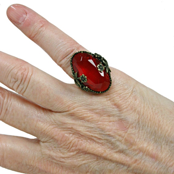 Antique Victorian Red Pink Stone Ring pinky ring … - image 3