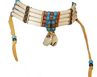 Vintage Native American OOAK collectible Horn Hairpipe statement gift jewelry Turquoise Choker Southwestern VN756