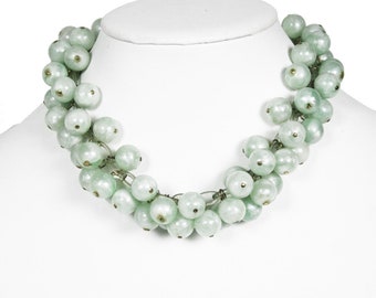 Beautiful Light Blue Bead Vintage Lucite Celluloid Cha Cha Necklace Collectible Estate Jewelry Statement Necklace  Vn635