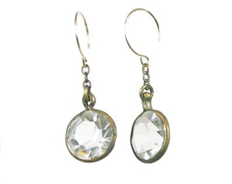 Vintage Bezel Set Crystal Dangle Earrings Pool of Light Assemblage OOAK Hand made    E5751
