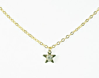 Tiny Vintage Gold Filled Crystal Star Charm Necklace on Gold Filled Chain Anti Tarnish Jewelry Minimalist Women's gift Jewelry N5868