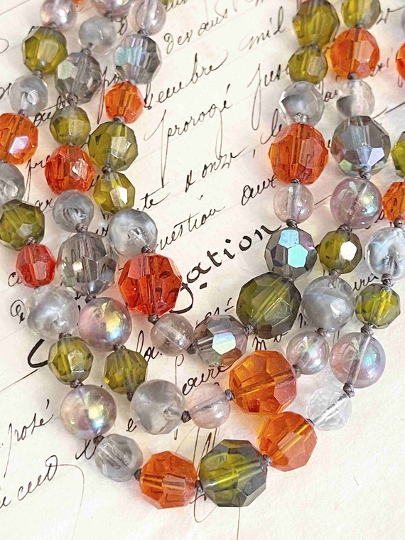 Vintage Crystal AB Three Tier Necklace, Fall Colo… - image 1