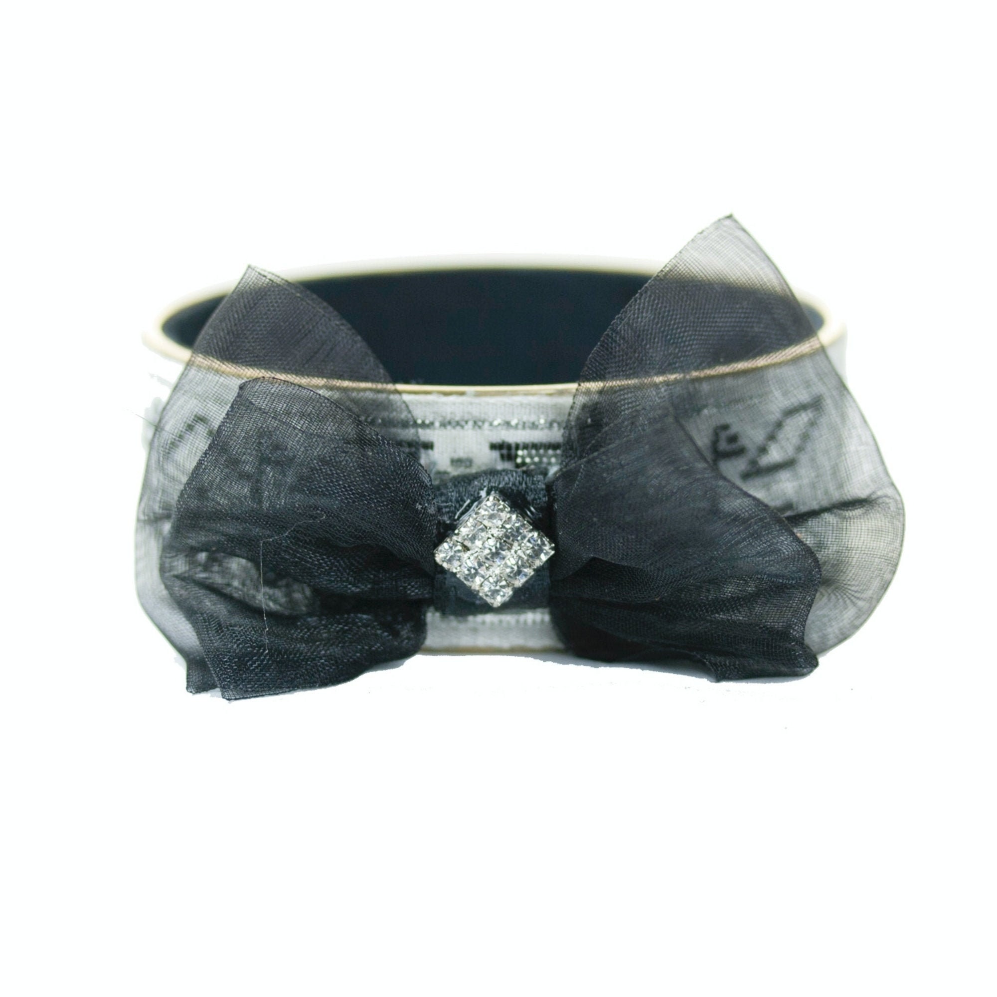 Vintage Black White & Silver Metallic Ribbon Bangle Bracelet