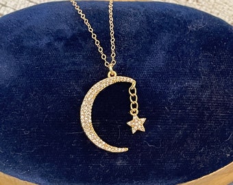 Croissant d'or lune balancent étoile Zircon strass pavé pendentif à breloque chaîne remplie d'or bijoux minimalistes cadeau pour femmes collier de couche N6081