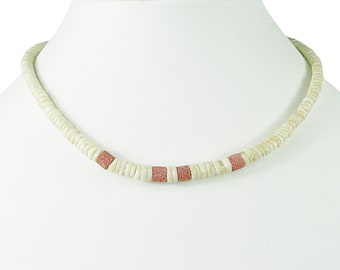 Vintage MCM 1960's Red and White (cream) Puka Shell Choker Necklace Beach Jewelry Boho Hippie Unisex Jewelry VN910