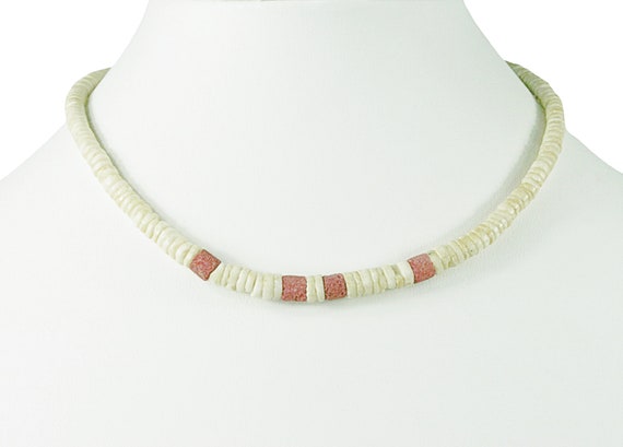Vintage MCM 1960's Red and White (cream) Puka She… - image 1
