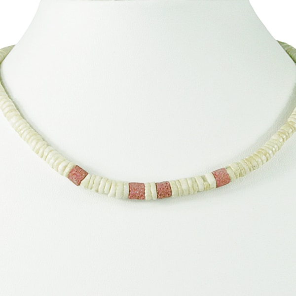 Vintage MCM 1960's Red and White (cream) Puka Shell Choker Necklace Beach Jewelry Boho Hippie Unisex Jewelry VN910