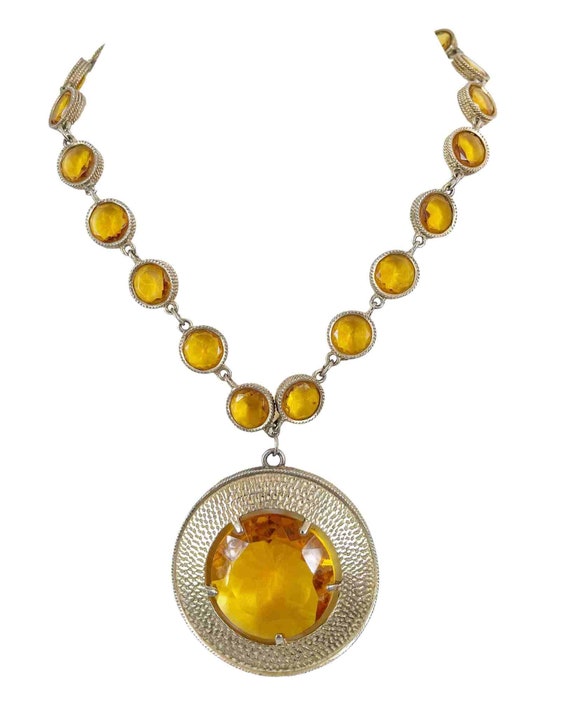 Vintage Topaz Crystal Pendant Necklace, Estate ne… - image 1