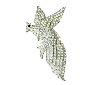 Art Deco Rhinestone Flying Bird Brooch Antique Estate Rhinestone Pave&#39; Statement Pin Pot Metal Estate Jewelry Collectible Brooch  VP862