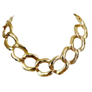 Vintage Goldtone Chainlink Choker: 1980s MCM Bib Necklace