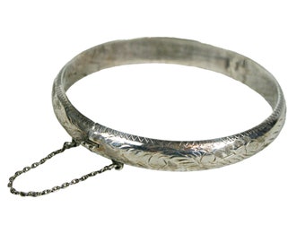 Antique Victorian Silver Etched Bangle Safety Chain Stamped 925 Estate Jewelry Collectible Jewelry Women's gift    VB784