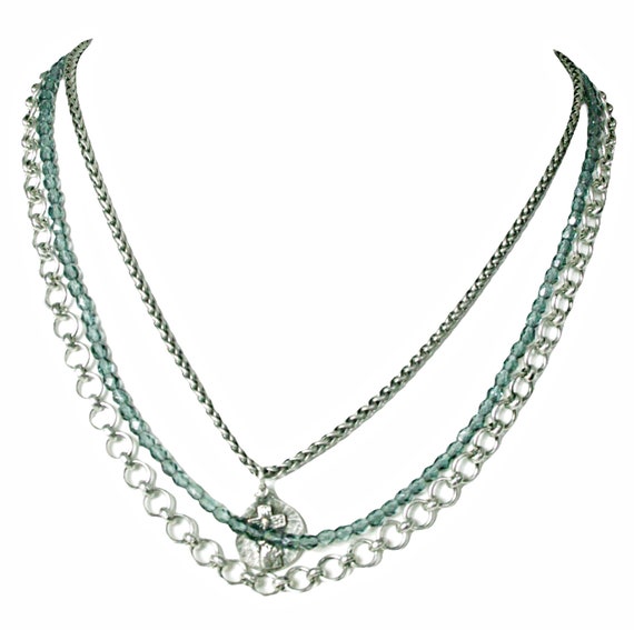 Collier Vintage Argenté 3 Rangs De Chaînes - Bijou Rétro Années 70/80, Occasion Mais Stylé