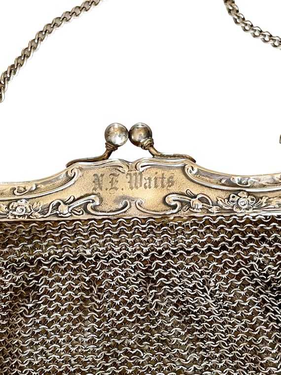 Antique German Silver Victorian Monogrammed Mesh … - image 3