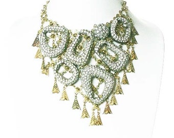 Vintage Rhinestone Buckles Collage Statement Necklace Handmade Assemblage Collage OOAK Rhinestone Buckle   N5005